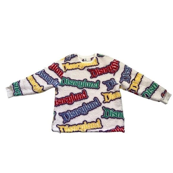 DISNEYLAND‎ FUZZY PLUSH PULLOVER CREWNECK SWEATER RARE RETRO JUMBO LOGO - Picture 2 of 6